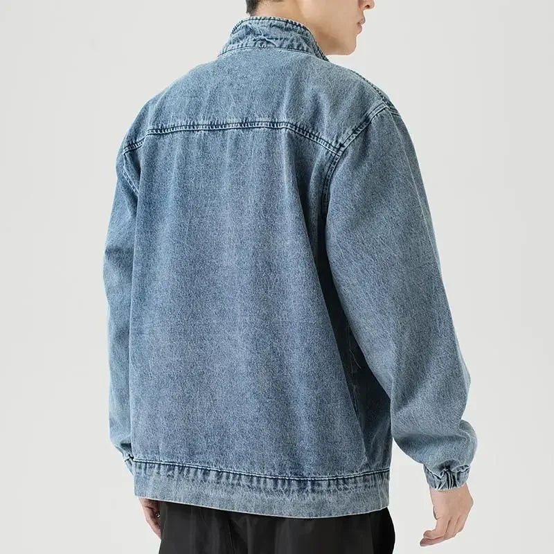 Men's Denim Jacket Biker Aesthetic Zip V Male Jean Coats Motorcycle Designer Winter 2024 Original Menswear New in Joker Fashion