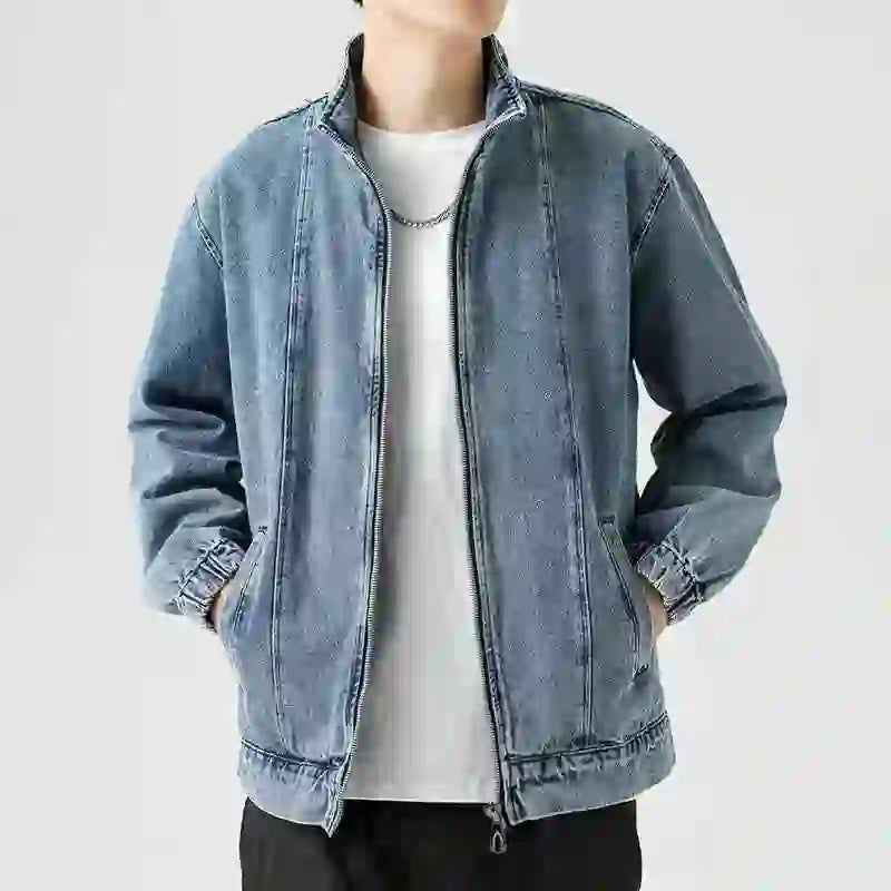 Men's Denim Jacket Biker Aesthetic Zip V Male Jean Coats Motorcycle Designer Winter 2024 Original Menswear New in Joker Fashion