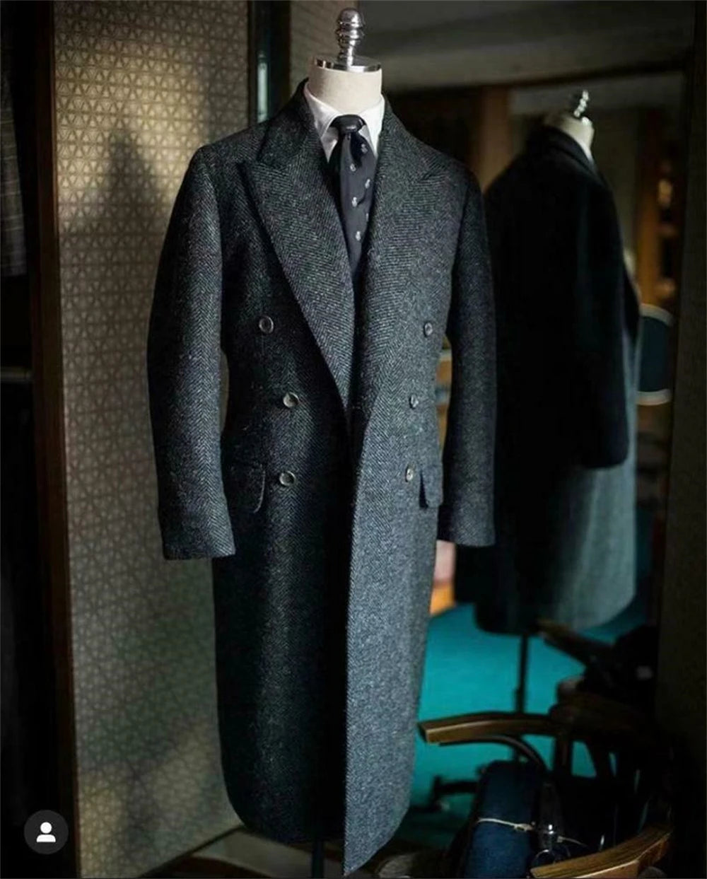 Men's Suits Herringbone Overcoat Thick Woolen Winter Long Formal Casua