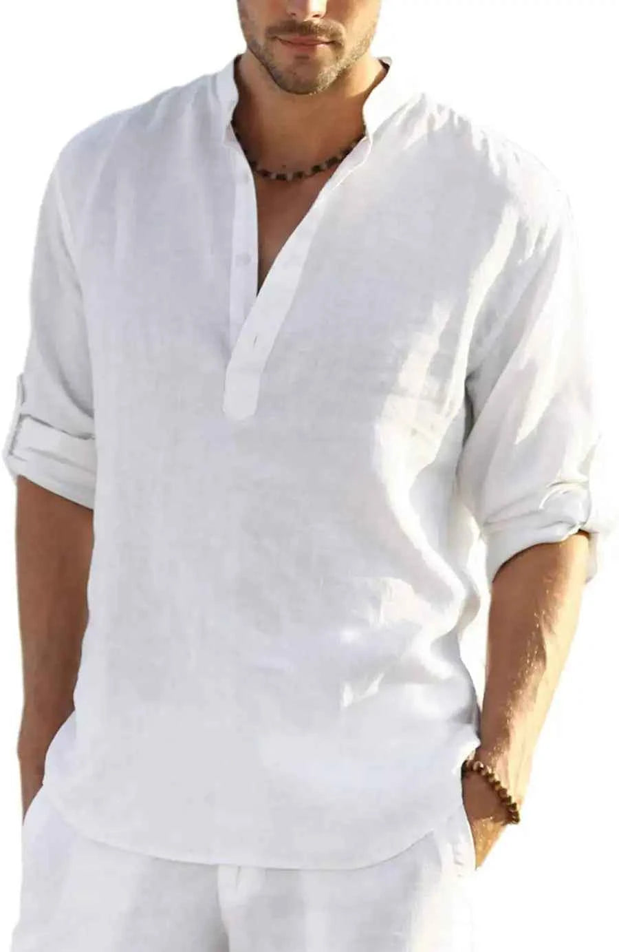 Men's Casual Blouse Cotton Linen Shirt Loose Tops Long Sleeve Henley Shirt Spring Autumn Handsome Shirts Shirts for Men