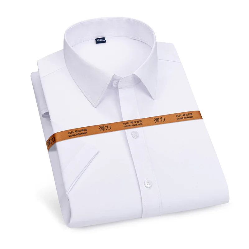 Men's short-sleeved shirt Business casual tooling solid color high-qua