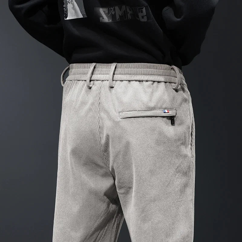 Winter Fleece Straight Men's Casual Pants Corduroy Thicken Baggy Stretch Trousers Fashion Soft Classic Keep Warm Man Clothes
