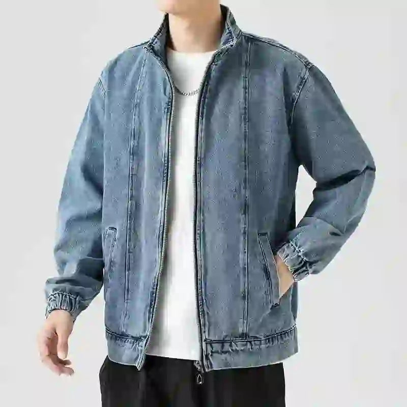 Men's Denim Jacket Biker Aesthetic Zip V Male Jean Coats Motorcycle Designer Winter 2024 Original Menswear New in Joker Fashion