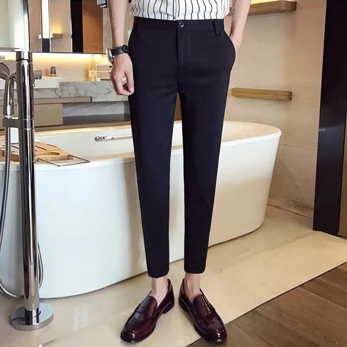 New Casual White Men's Pants Nine-point Trousers Feet Slim Breathable