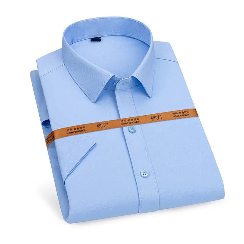 Men's short-sleeved shirt Business casual tooling solid color high-qua