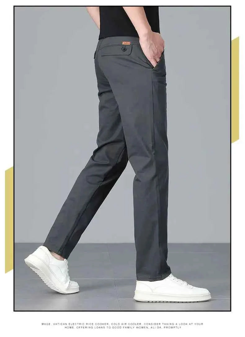 Men's casual pants 2025 New Spring and autumn casual straight business outdoor workwear thick cotton-like long pants