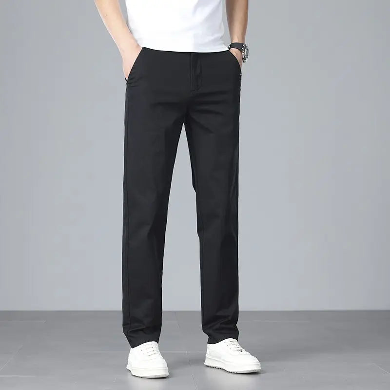 Men's casual pants 2025 New Spring and autumn casual straight business outdoor workwear thick cotton-like long pants