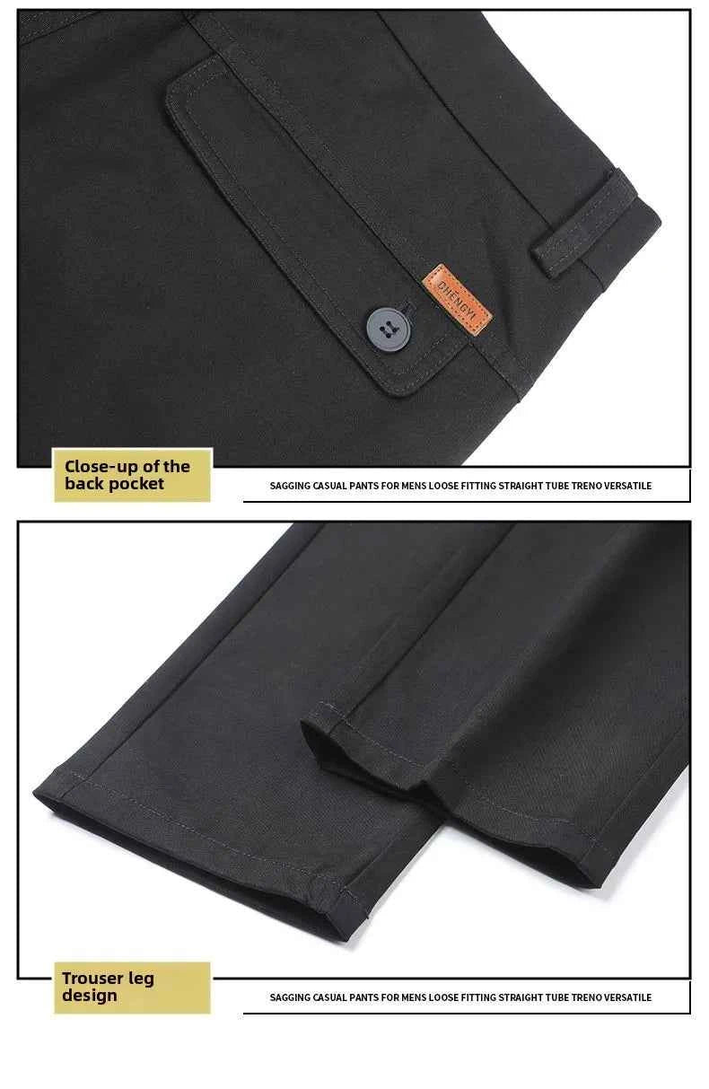 Men's casual pants 2025 New Spring and autumn casual straight business outdoor workwear thick cotton-like long pants