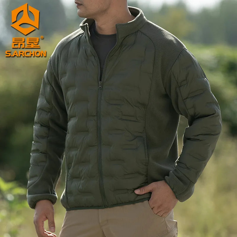 Men Winter Tactical Fleece Jacket Multi-pockets Windproof Warm Sports Coat Cotton Fleeced Clothing Outdoor Hiking Heating Jacket