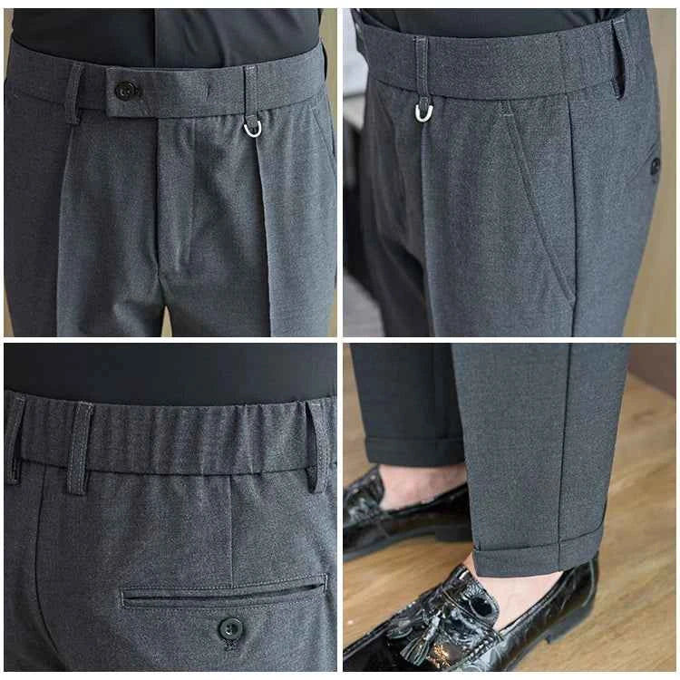 Men's business casual trousers, daily formal work pants, 2024 new high quality, plain color versatile ankle-length trousers.