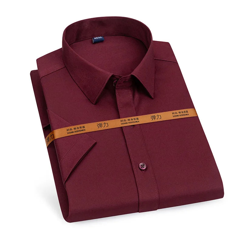 Men's short-sleeved shirt Business casual tooling solid color high-qua