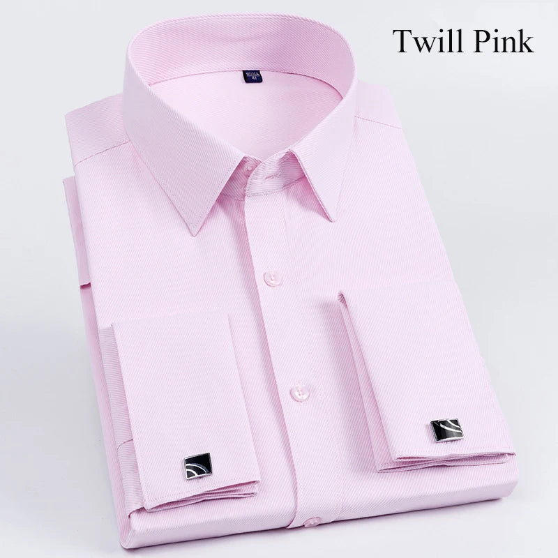 Men's French Cuff Dress Shirt Long Sleeve Slim Fit Tuxedo Shirts with Cufflinks Poly/Cotton Double Button Collar