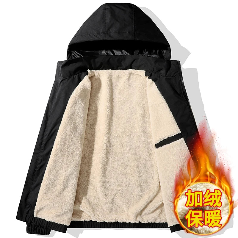 Couple Clothing Autumn Winter Men's Jacket with Fleece Hooded Patchwork Windproof Warm Women Coat