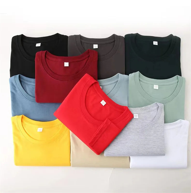 Toppkvalitet 100 % bomull Modemärke Enfärgade rundhalsade T-shirts Nya M