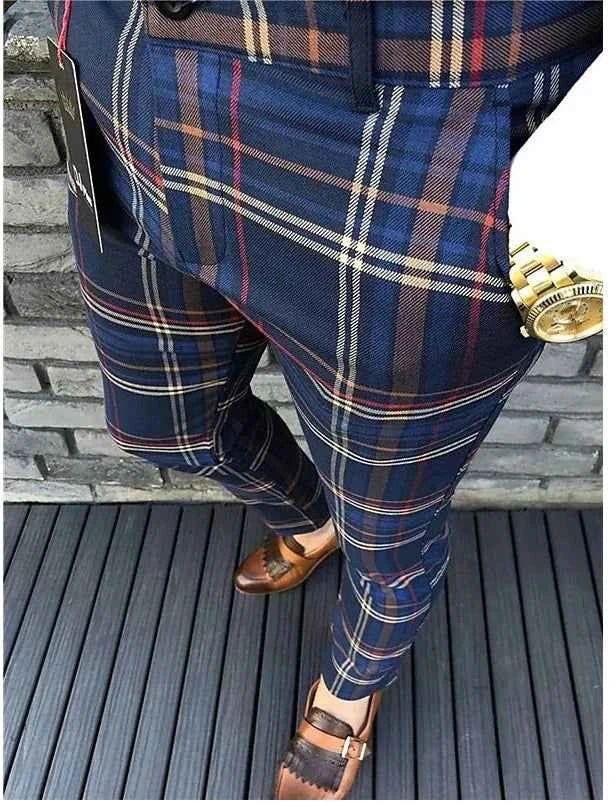 New 2025 Men's Formal Business Suit Pants Fashion Mid-waist Print Plaid Trousers Spring Autumn Comfortable Elastic Pants for Men