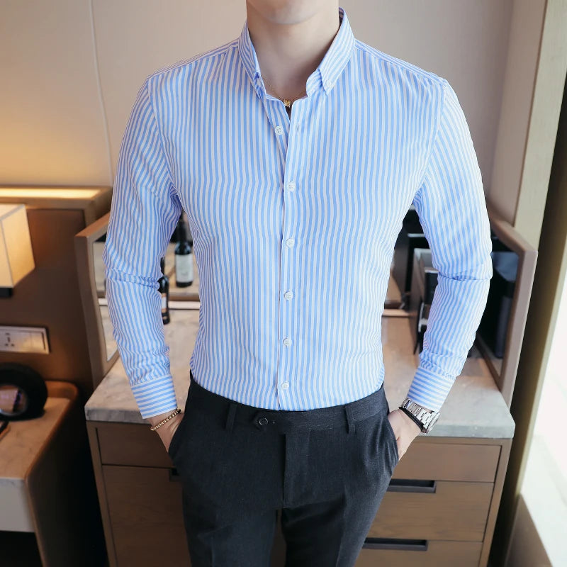 Men’s Striped Dress Shirt | Slim Fit Formal Shirt | Business Casual Shirt