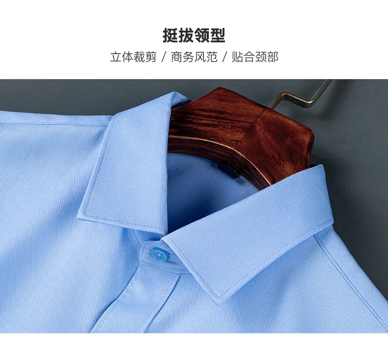 Men's short-sleeved shirt Business casual tooling solid color high-qua