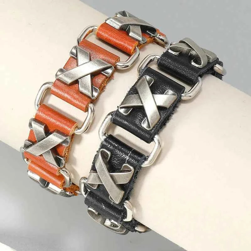 Punk rock X accessories genuine leather bracelet for men women