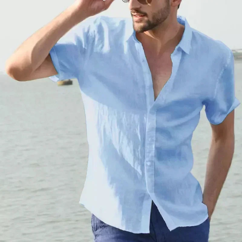Men's Short Sleeve Button Up Shirt Top Casual White Summer Shirt Overs