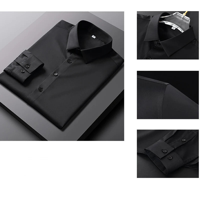 Men's Casual and Fashionable Long Sleeved Solid Color Shirt Non Ironin