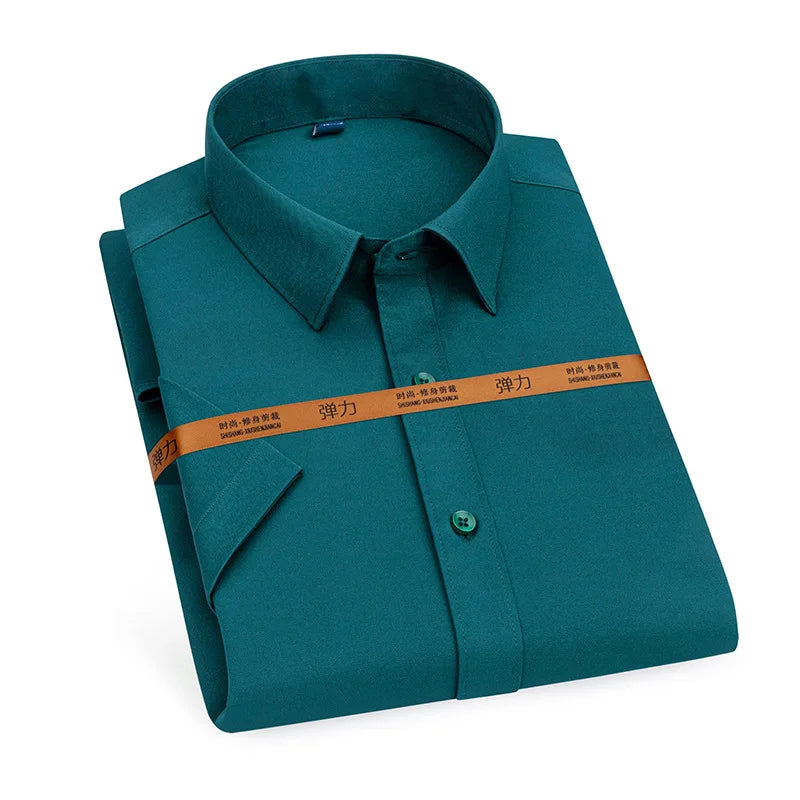 Men's short-sleeved shirt Business casual tooling solid color high-qua