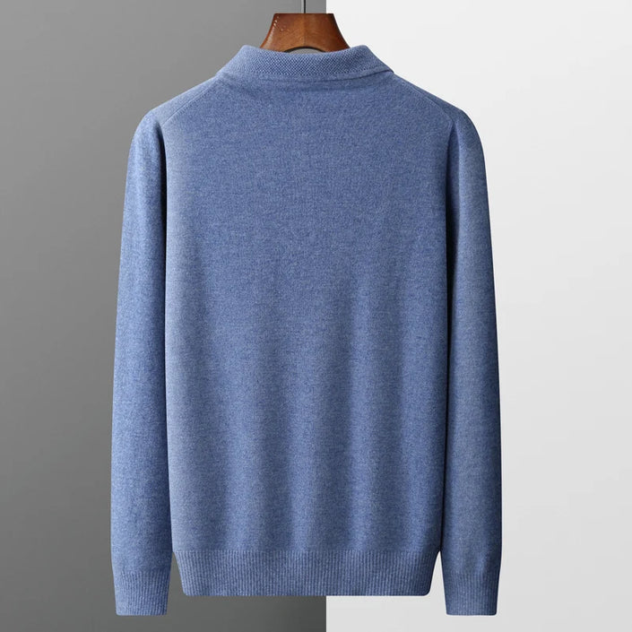Pure Wool Sweater Men's POLO Neck Three-Button Loose Business Casual Medium Thick Warm Long-Sleeved Cashmere Large Knitted Shirt