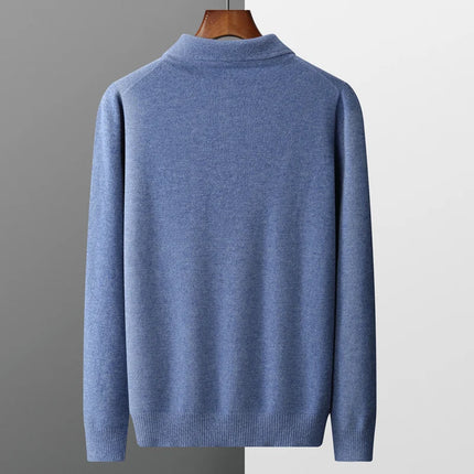 Pure Wool Sweater Men's POLO Neck Three-Button Loose Business Casual Medium Thick Warm Long-Sleeved Cashmere Large Knitted Shirt