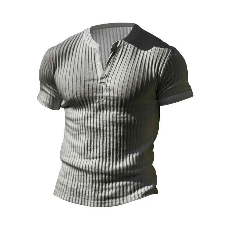 Mens T Shirt Henley Slim Fit V Neck Solid Color Ribbed Sweatshirts Summer Short Sleeve Button Men T-shirts Pullover Clothes Tops