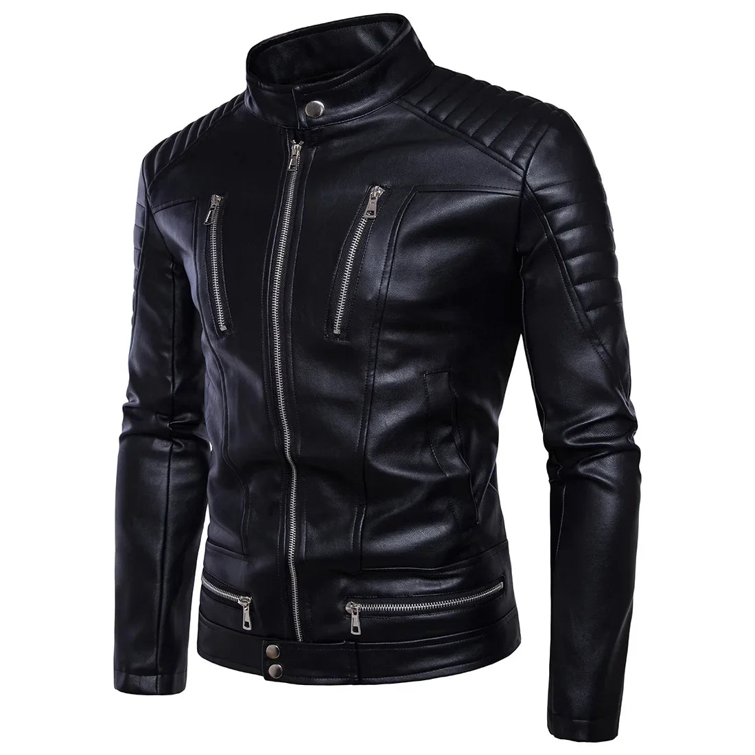Men's Bomber Jackets Fashion Men Faux Leather Coat Zipper Overcoat Mot
