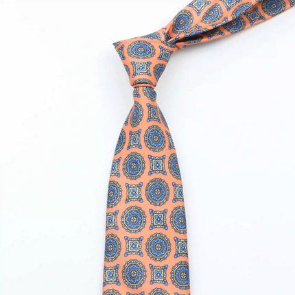 Herrmode sidenslips 7. Mjuk, originell slips i blågrön och orange färg
