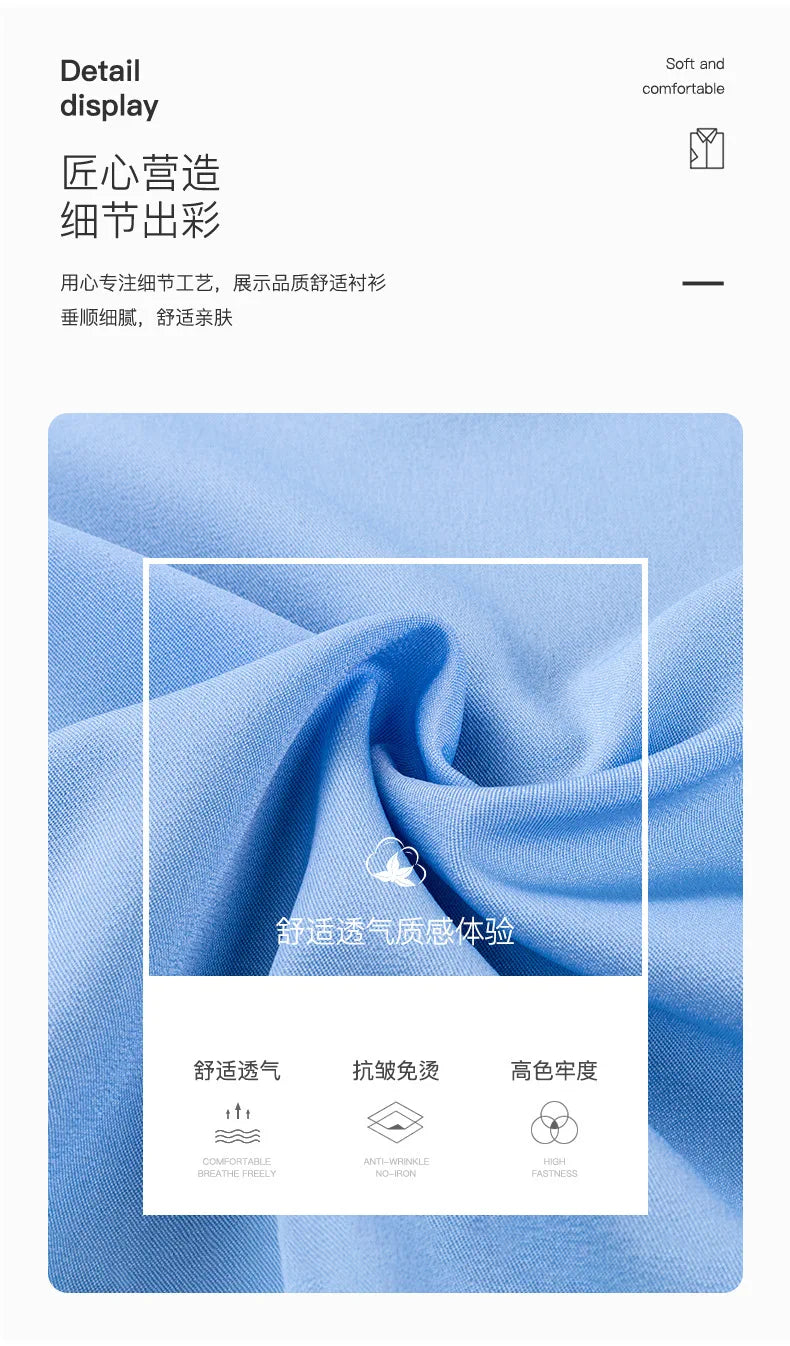 Men's short-sleeved shirt Business casual tooling solid color high-qua