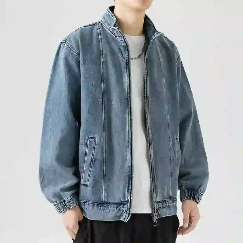 Men's Denim Jacket Biker Aesthetic Zip V Male Jean Coats Motorcycle Designer Winter 2024 Original Menswear New in Joker Fashion