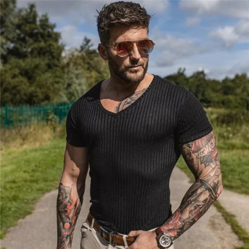 Gym Polo Shirt Men Fashion Turn Neck Short Sleeve Knitted Polos Sports
