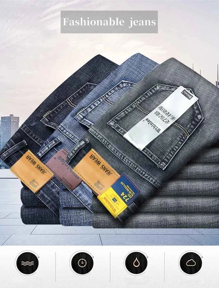 2025 Men’s High-Quality Denim Pants Spring Casual Business Straight Fit Loose Elasticated Mens Pants for Daily Wear Office Wor