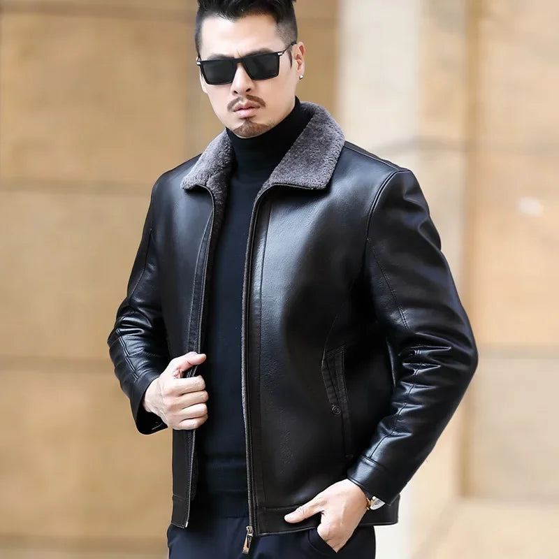 Men's Fur One Casual Thickened Motorcycle Jacket Men's Fashion Leather