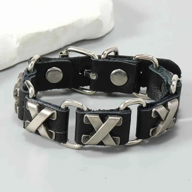 Punk rock X accessories genuine leather bracelet for men women