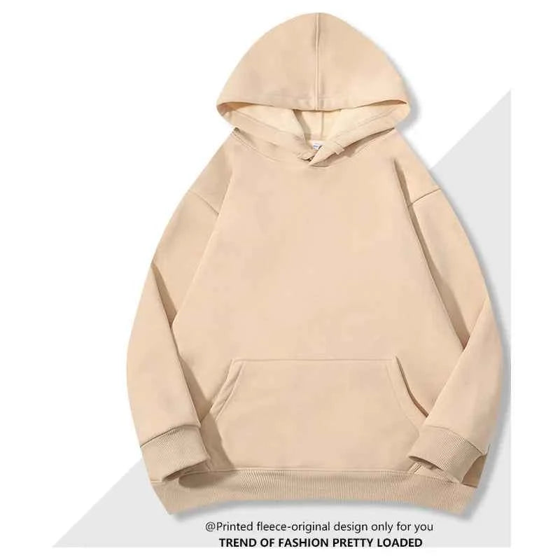 Oversized Basic Hoodie Men 450g Fleece thicken Loose Solid Unisex Autumn Winter Warm Women Sweatshirts Hooded Pullovers Male Top