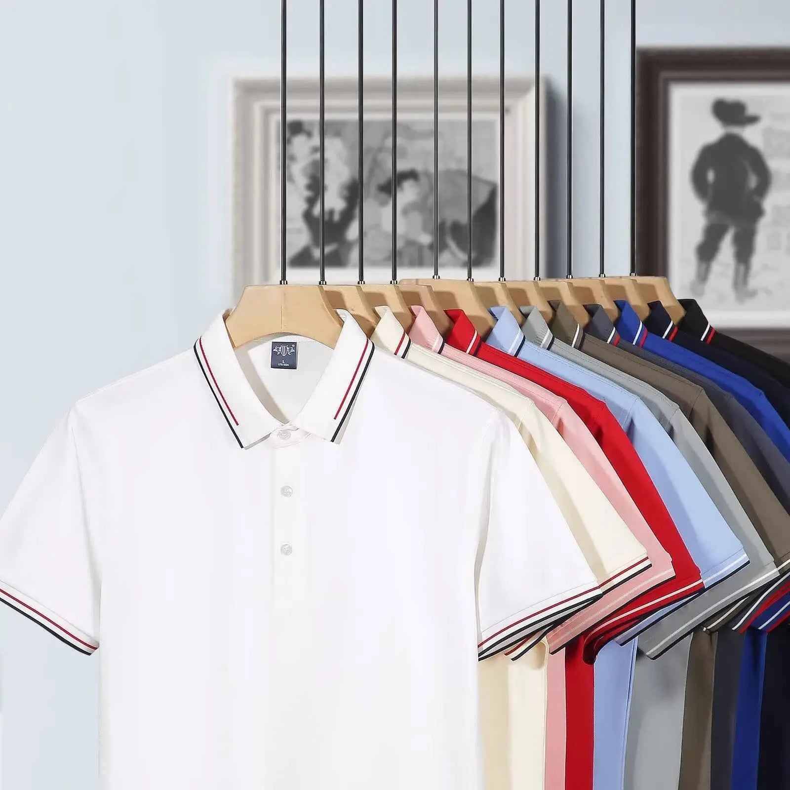 Men's POLO T-shirt Short sleeve shirt 5XL high stretch ice silk summer business casual non-ironing solid color anti-wrinkle