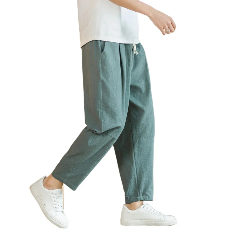 Cotton Linen Pants Men | Casual Loose Fit Trousers | Streetwear