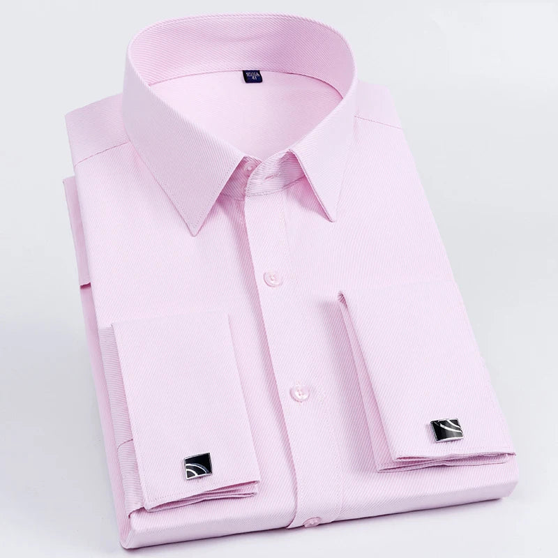 Men's French Cuff Dress Shirt Long Sleeve Slim Fit Tuxedo Shirts with Cufflinks Poly/Cotton Double Button Collar