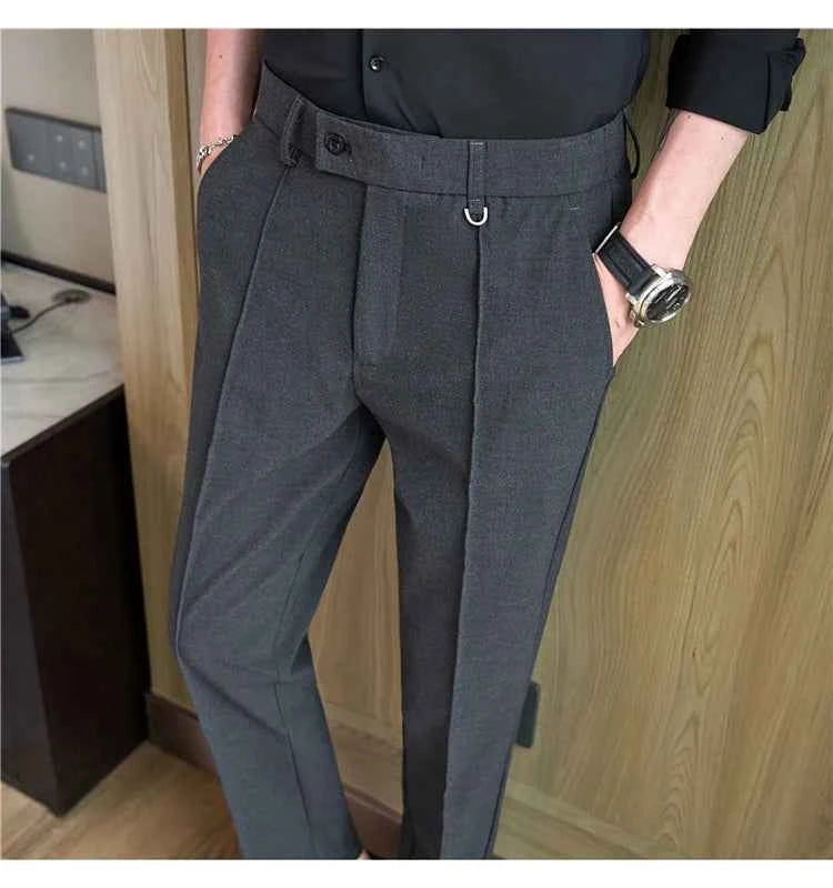 Men's business casual trousers, daily formal work pants, 2024 new high quality, plain color versatile ankle-length trousers.