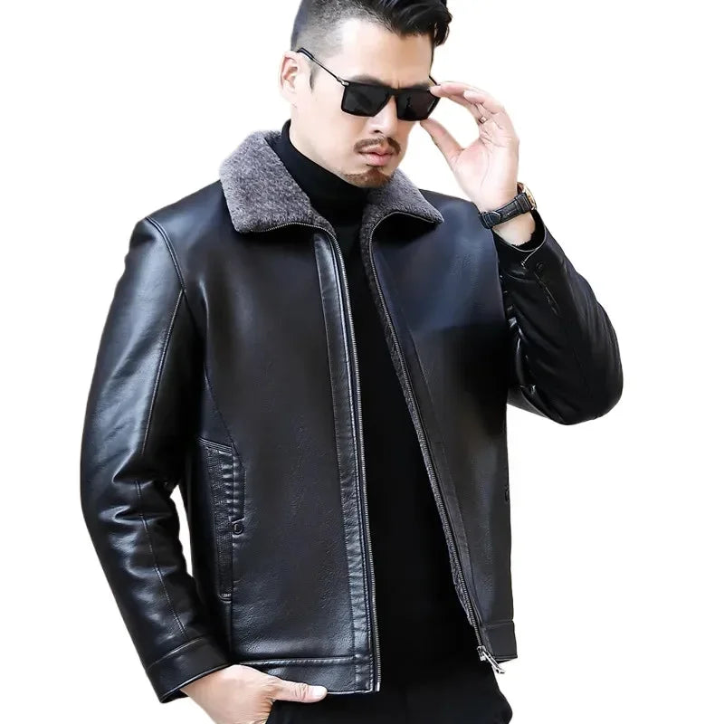 Men's Fur One Casual Thickened Motorcycle Jacket Men's Fashion Leather