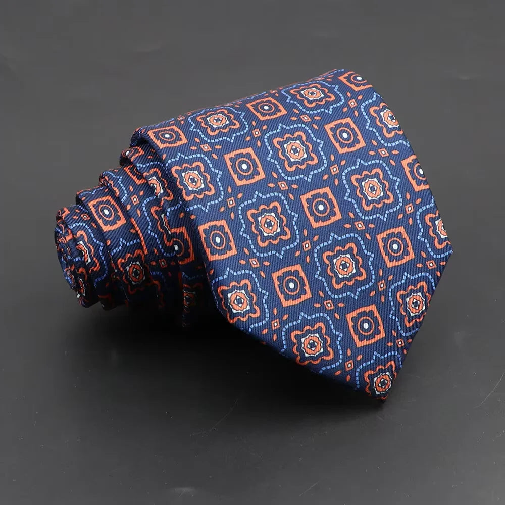 Men's Fashion Silk Tie 7. Soft Novelty Tie Blue Green Orange Color Tie