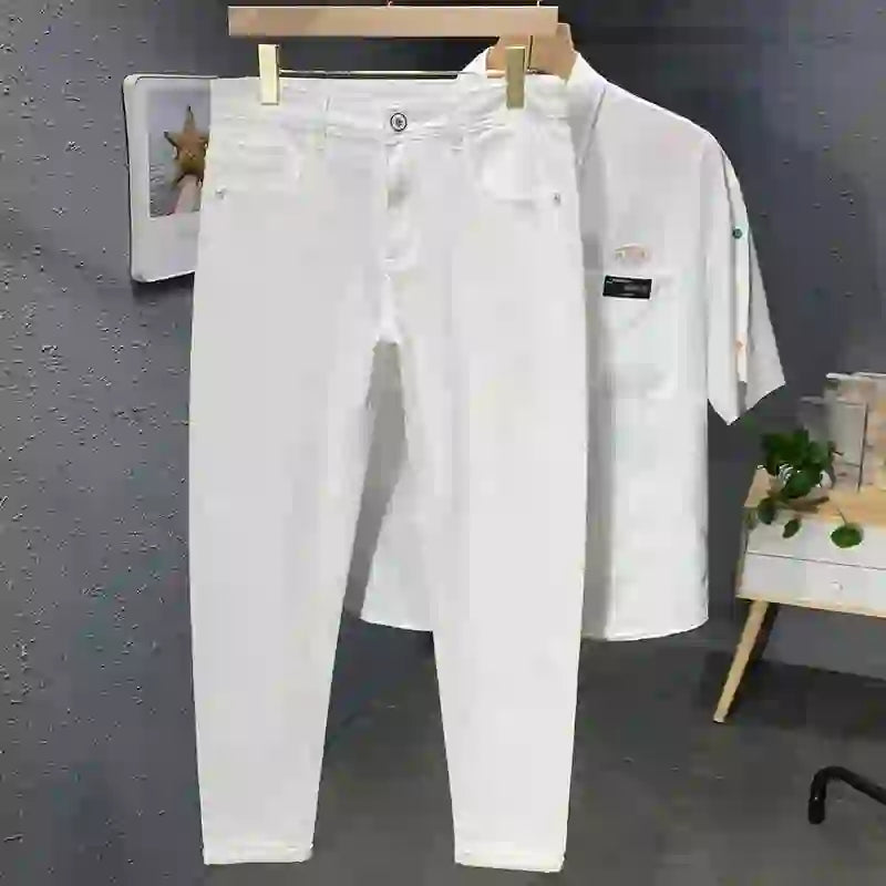 Brand Clothing 98% Cotton Slim Men's Jeans Straight Fashion Stretch Lu