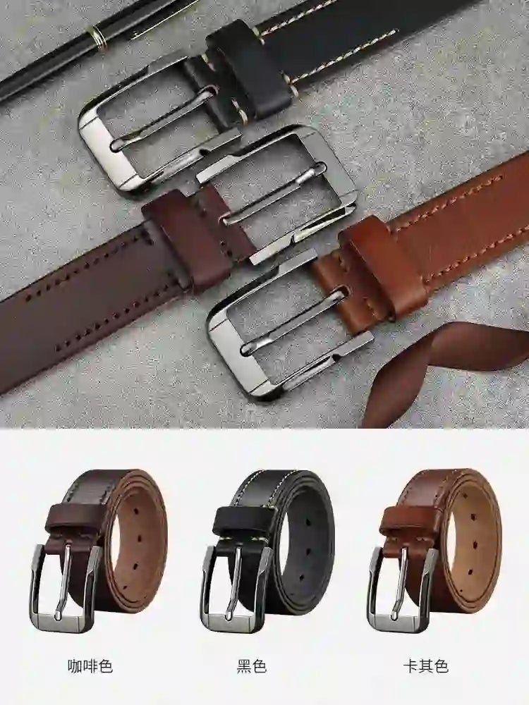 Belt men's genuine leather pin buckle men's leather belt business midd