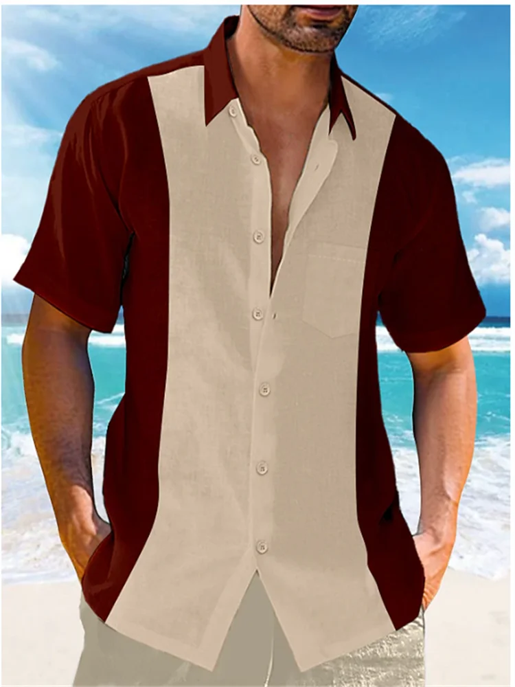 Men's Shirt New 2023 Casual Summer Shirt Beach Vacation Top Blue Short