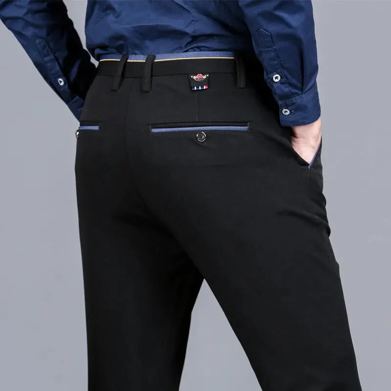 Men's Elastic Straight Pants Business Casual Long Suit Pants Male Form