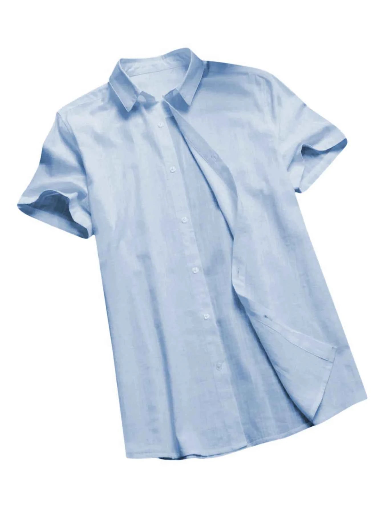 Men's Casual Short Sleeve Shirts Leisure Street Wear Lapel Button-down Solid Color Shirts for Men Vintage Vacation Blouse M-3XL