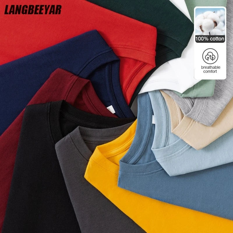 Top Quality 100 % Cotton Fashion Brand Plain Round Neck New T Shirts Men Long Sleeve Classic Tops Casual Mens Clothes 2025