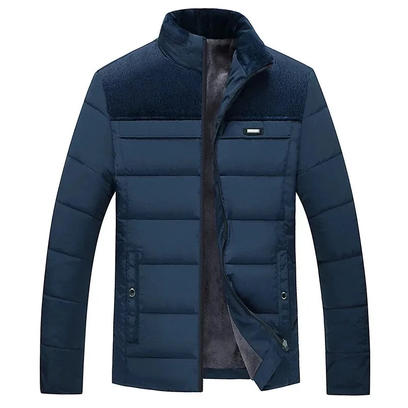 Puffer Jacket Men's Plush Thickened Parkas Stand Collar Jacket Men's C